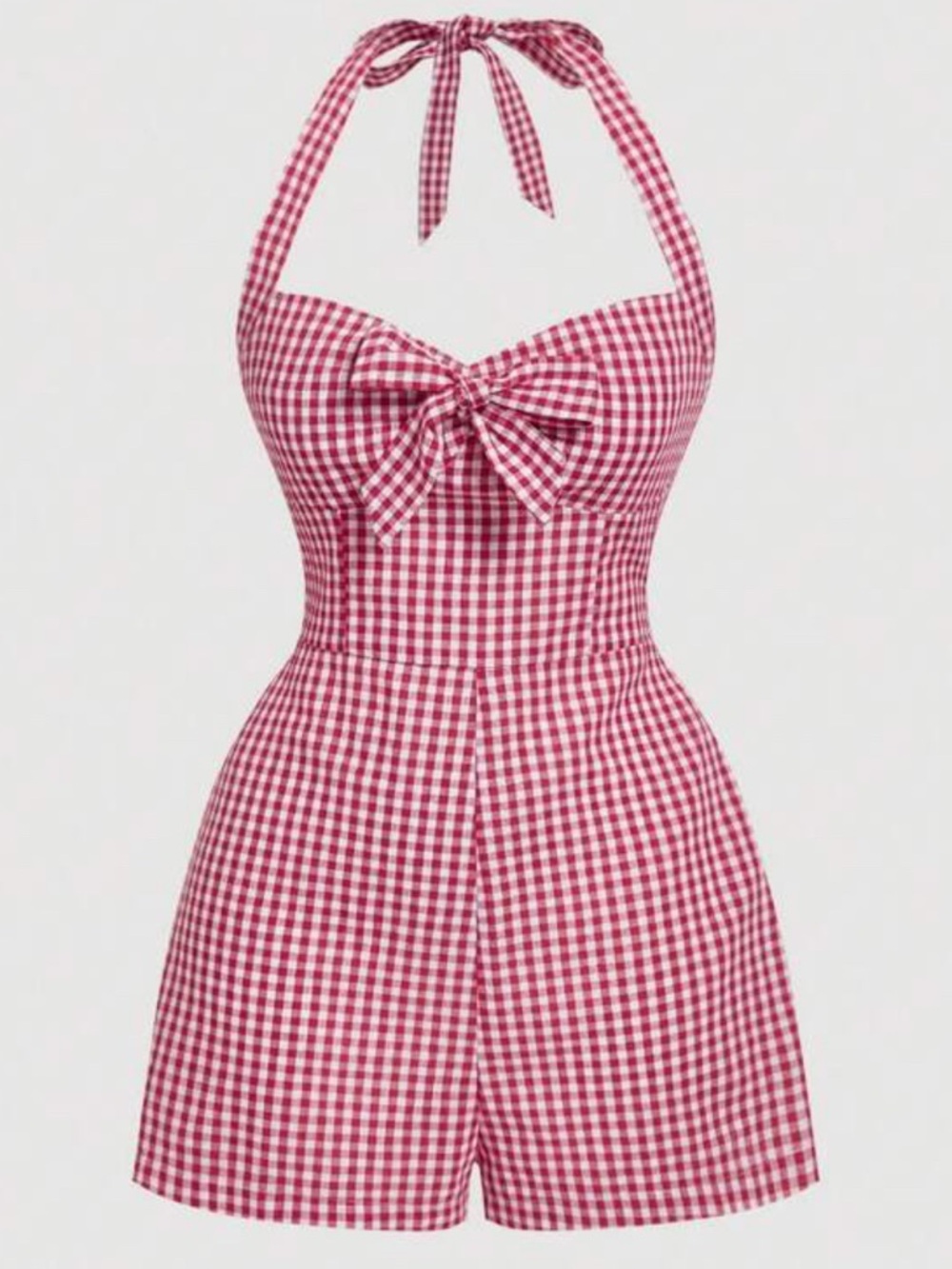 SHEIN MOD Women's Cute Plaid Halter Tied Jumpsuit,Casual Summer Outfits red